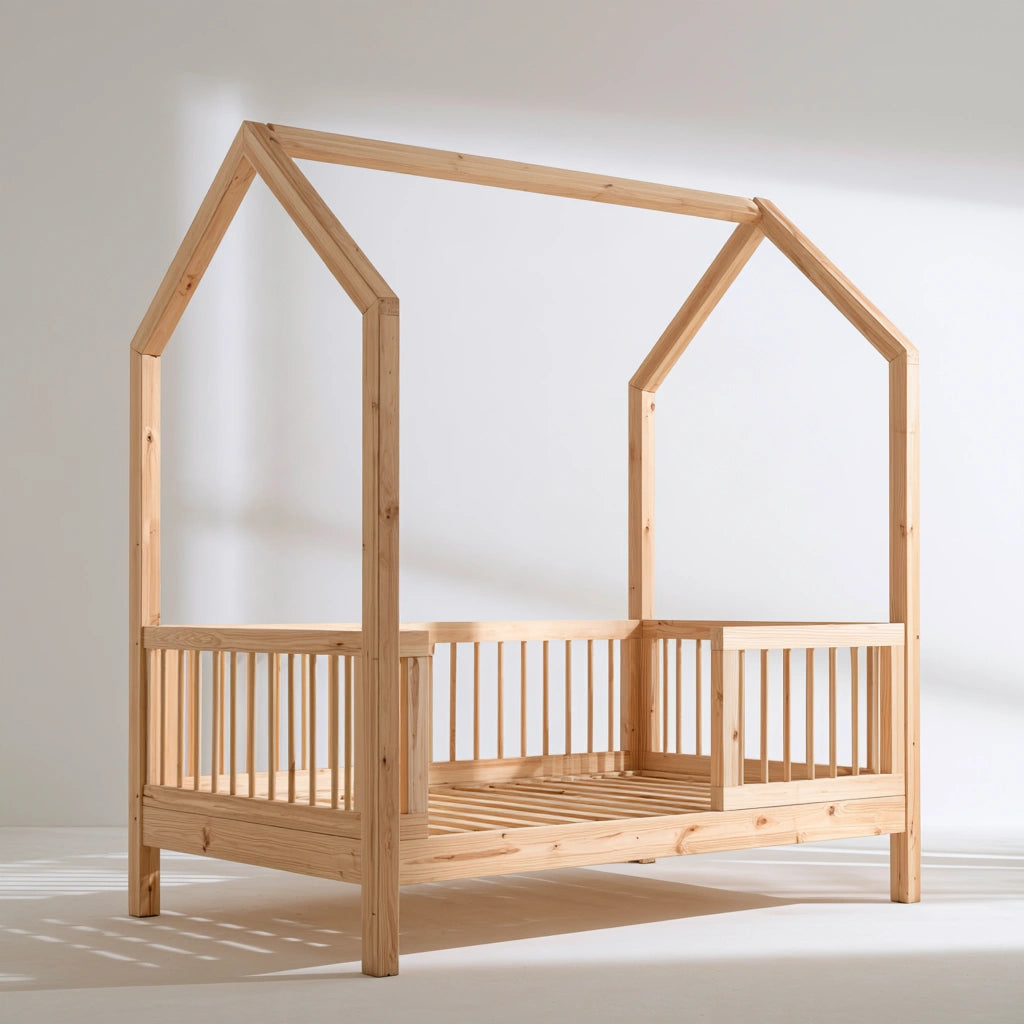 Kinderbett in Hausform, mit klarer Formgebung, Farbe: grau