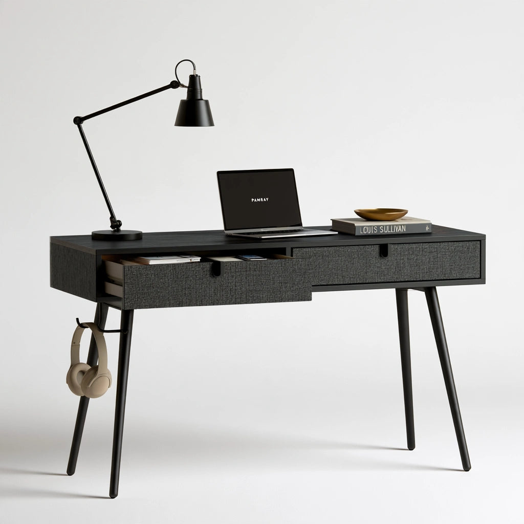 Moderner Schreibtisch, aus Holz, Farbe: schwarz