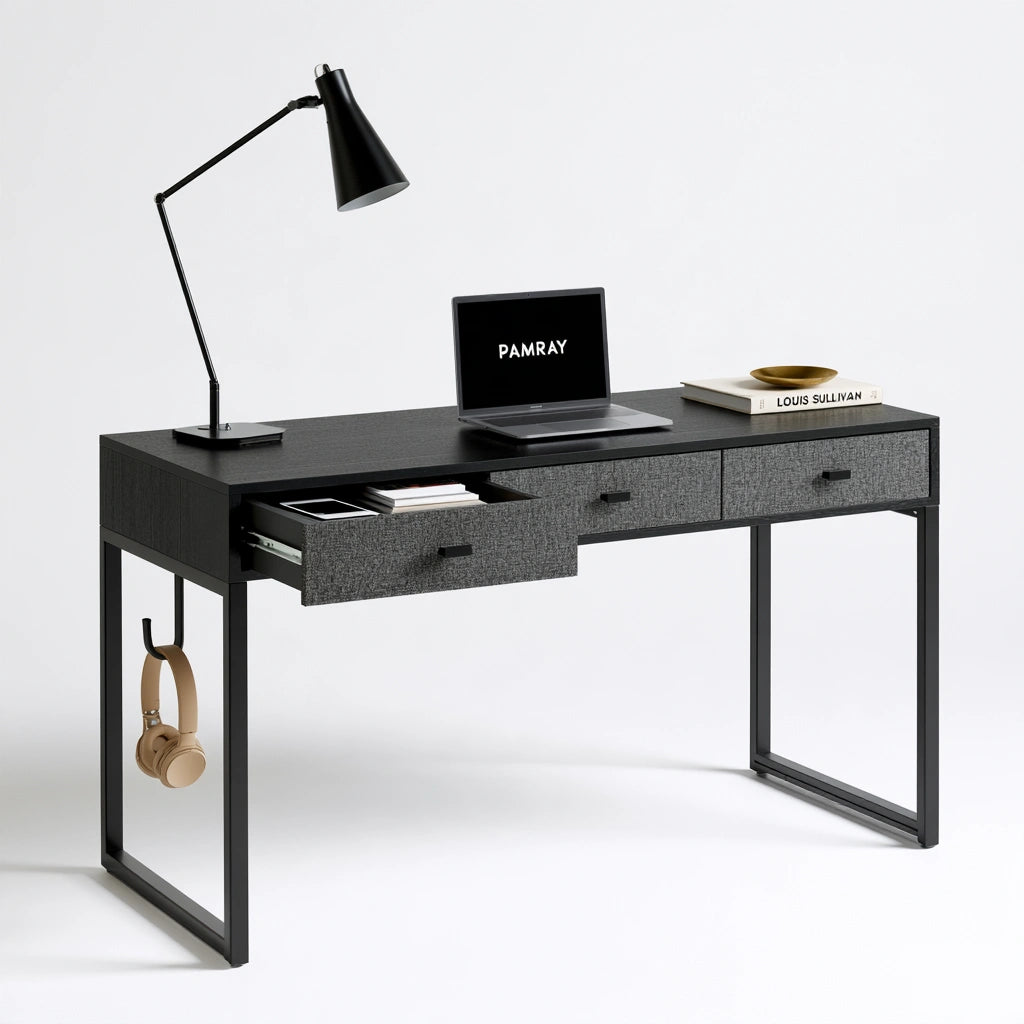 Moderner Schreibtisch, aus Holz, Farbe: schwarz