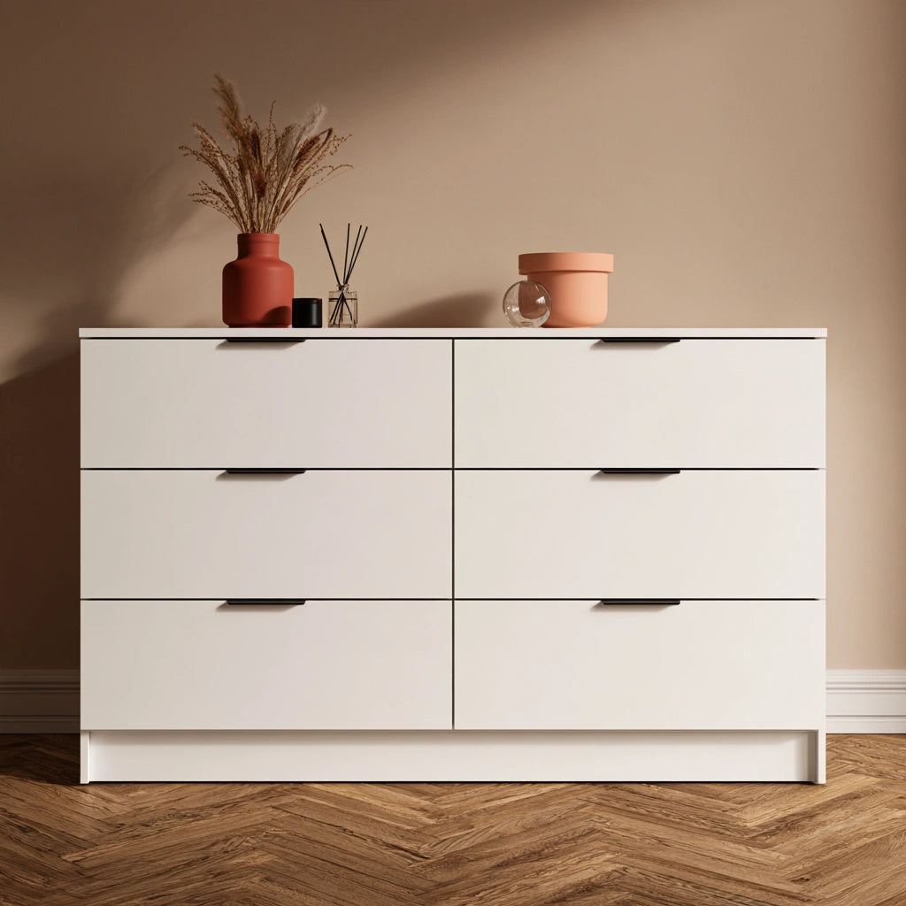 Kommode mit Schubladen, mit klarer Formgebung, mit vier Schubladen, Farbe: weiß