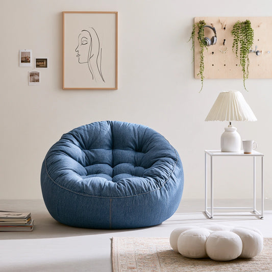 Runder gepolsterter Hocker, mit klarer Formgebung, Farbe: blau