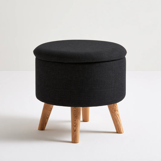 Gepolsterter Hocker mit Stauraum, mit Stoffbezug, Farbe: schwarz