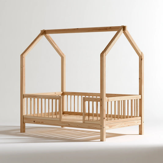 Kinderbett in Hausform, mit klarer Formgebung, Farbe: grau